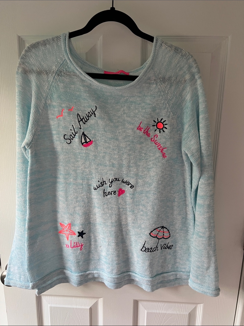 Lilly Pulitzer Light Blue Beach Embroidered Crewneck Sweater